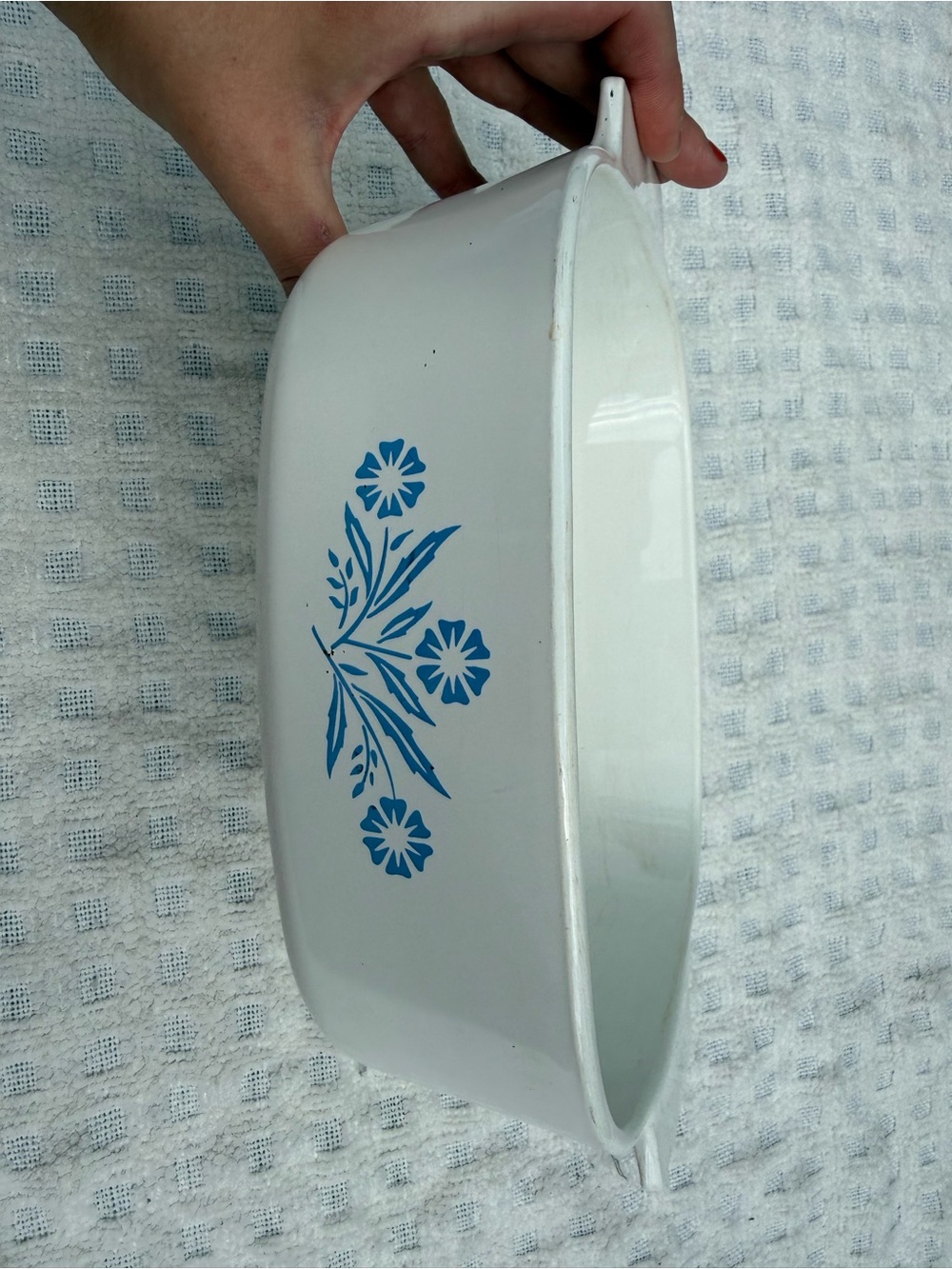 Corningware White Casserole with Blue Floral Motif